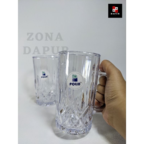 NEW (1 lusin) - Gelas Cangkir Polin Plastik Bening 400 ml (GL-16), Gelas Kristal Bening, Cangkir