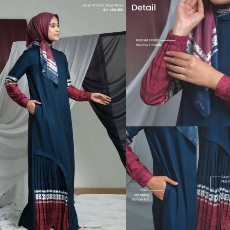 GAMIS YEISA SHIBORI DRESS NAVY ZOYA ORI