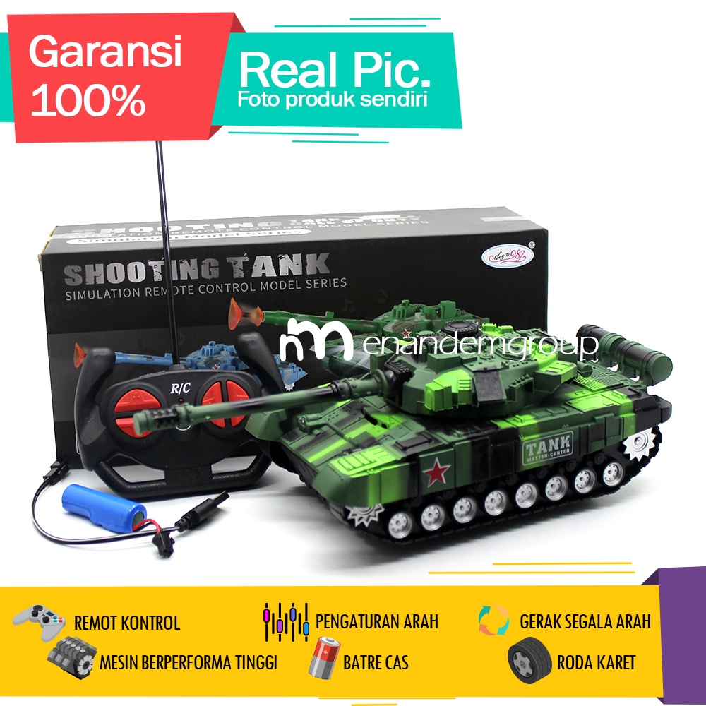 Mainan Mobil Remot Kontrol RC Tank Shooting Fire Tiger