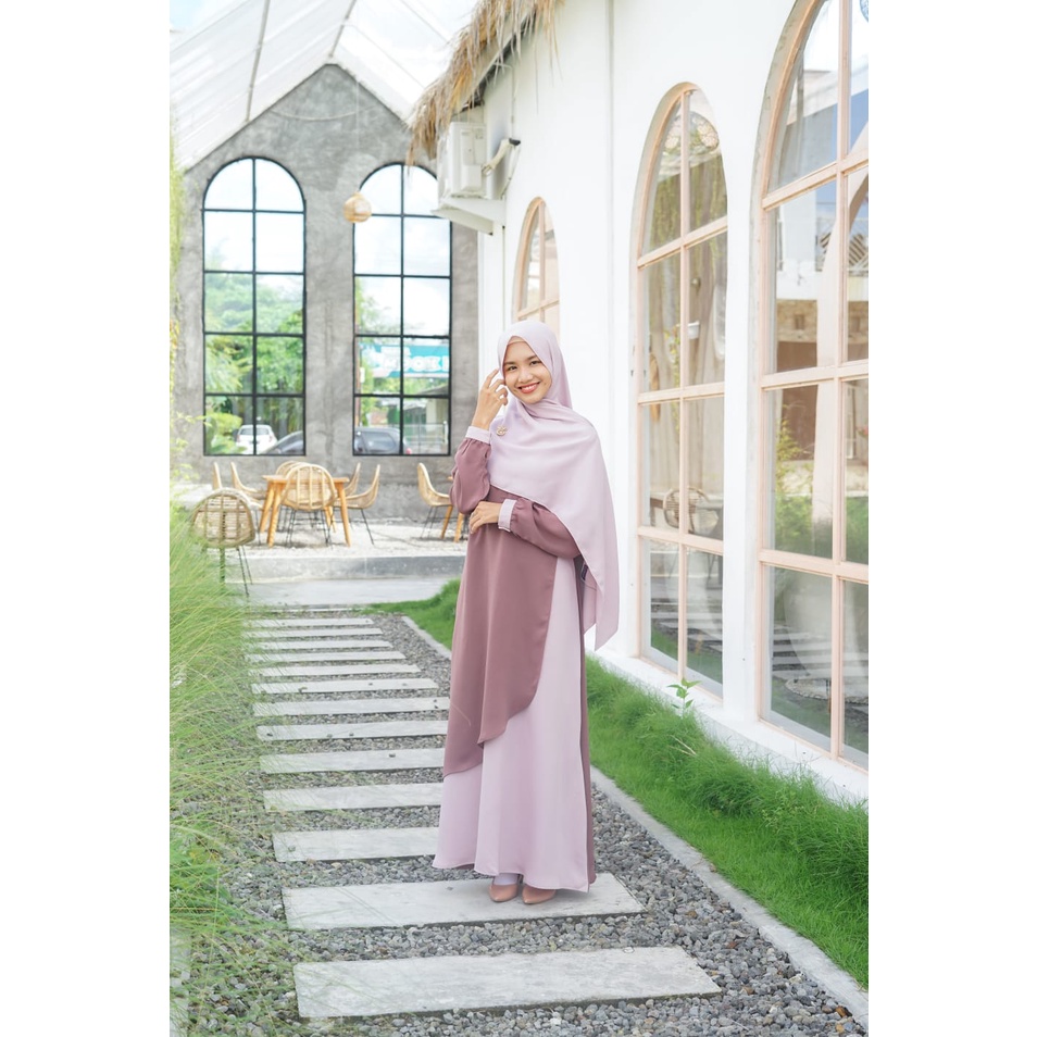 Elhurriyah Gamis Sahwa Dress Polos modern Seragam Pernikahan Pengajian Batik Keluarga Kombinasi