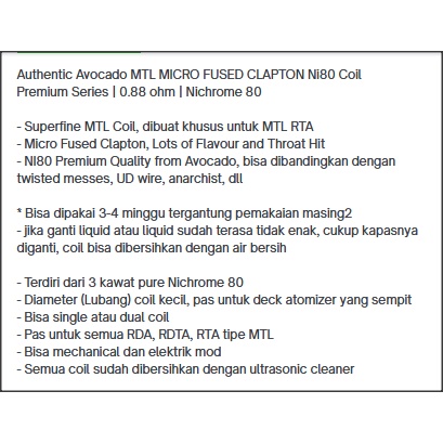 [Koil NI80x] MTLx MICRO FUSEDx CLAPTONx koil 0.88 | 0,88 kawat 2.5mm kumparan kooil advanced n180