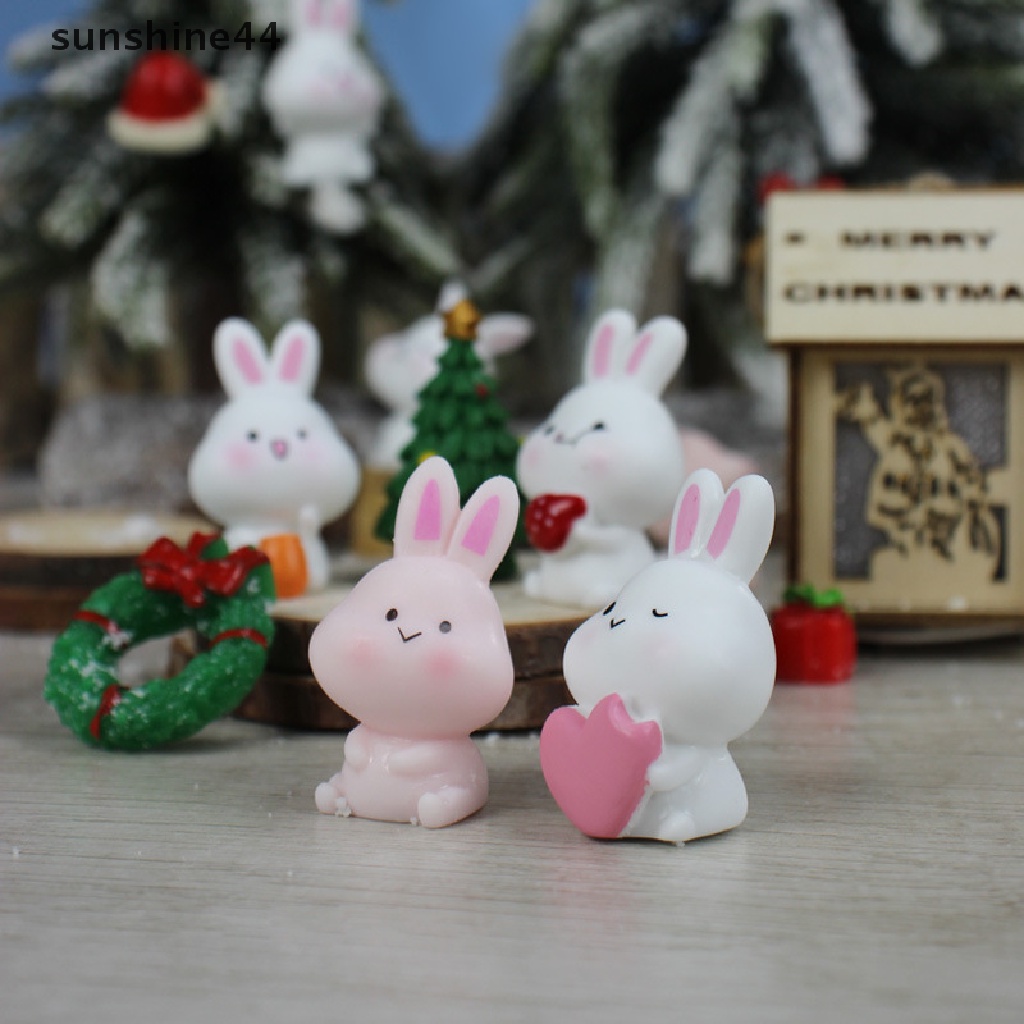 Sunshine 1Pc Miniatur Kelinci Kartun Bahan Resin Untuk Aksesoris Kebun / Craft DIY