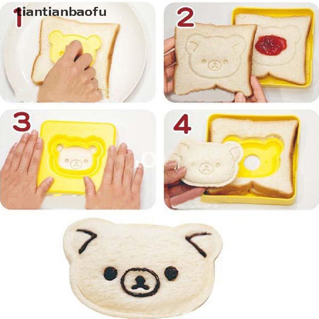 3 Pcs / Set Cetakan Roti Biskuit Sandwich Bentuk Beruang Timbul Untuk Sarapan