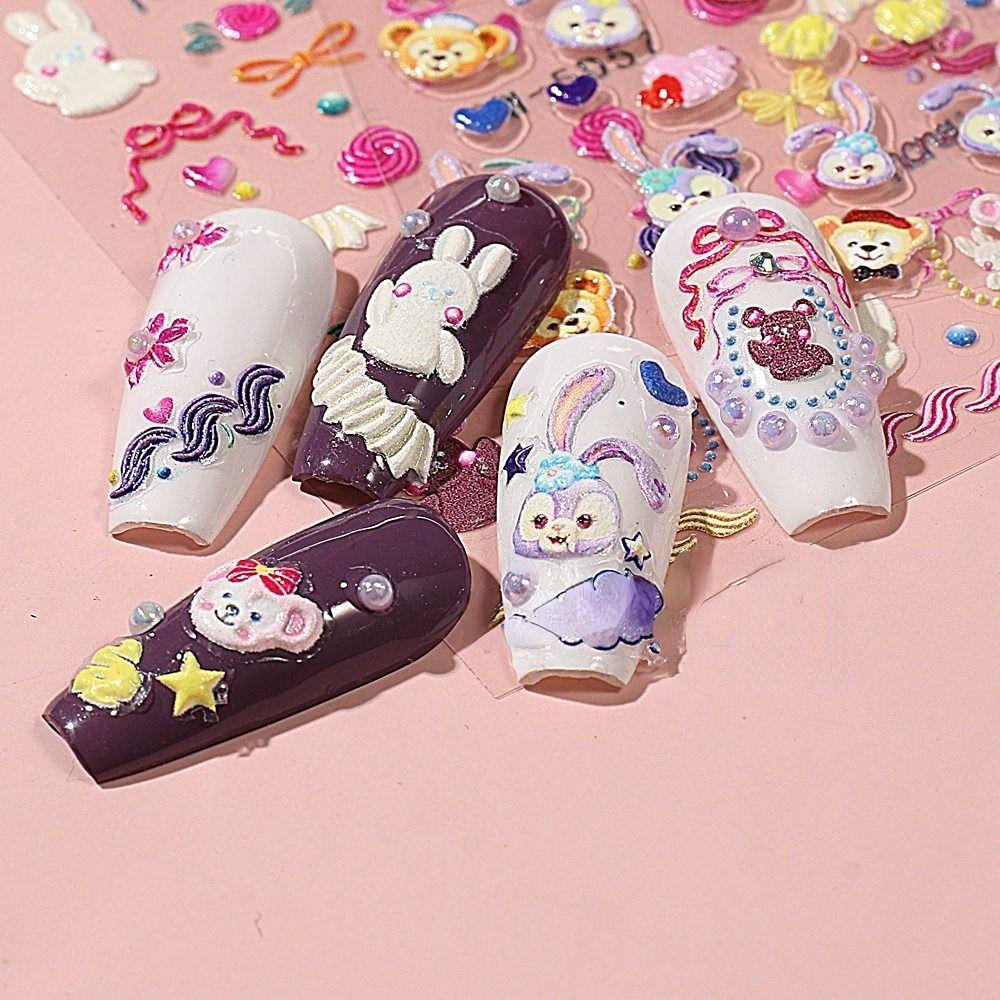 AUGUSTINA Agustina Stiker Kuku Kelinci Lucu Manis Timbul DIY Nail Sliders Bunny Pattern Manicuring Foils