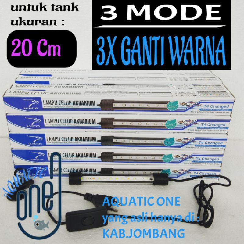 Lampu led celup aquarium tank 20cm 20 cm ROSSTON T4 20 SS 3 mode 3X GANTI WARNA 3MODE akuarium lamp ( SS )