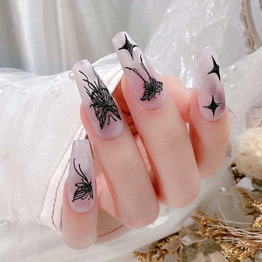 Mxbeauty Stiker Kuku Kupu-Kupu Korea Ins Style Hitam Putih Sayap Kupu-Kupu Hollow Butterfly Nail Art Dekorasi