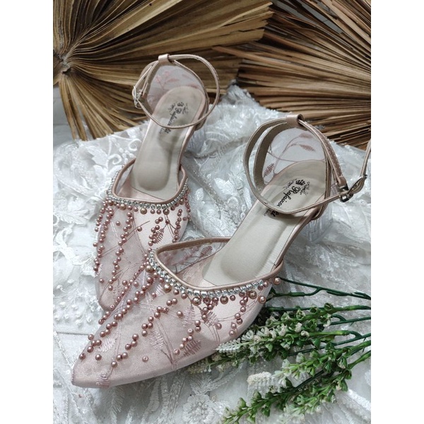 sepatu rachel rosegold wedding wanita 5cm kaca