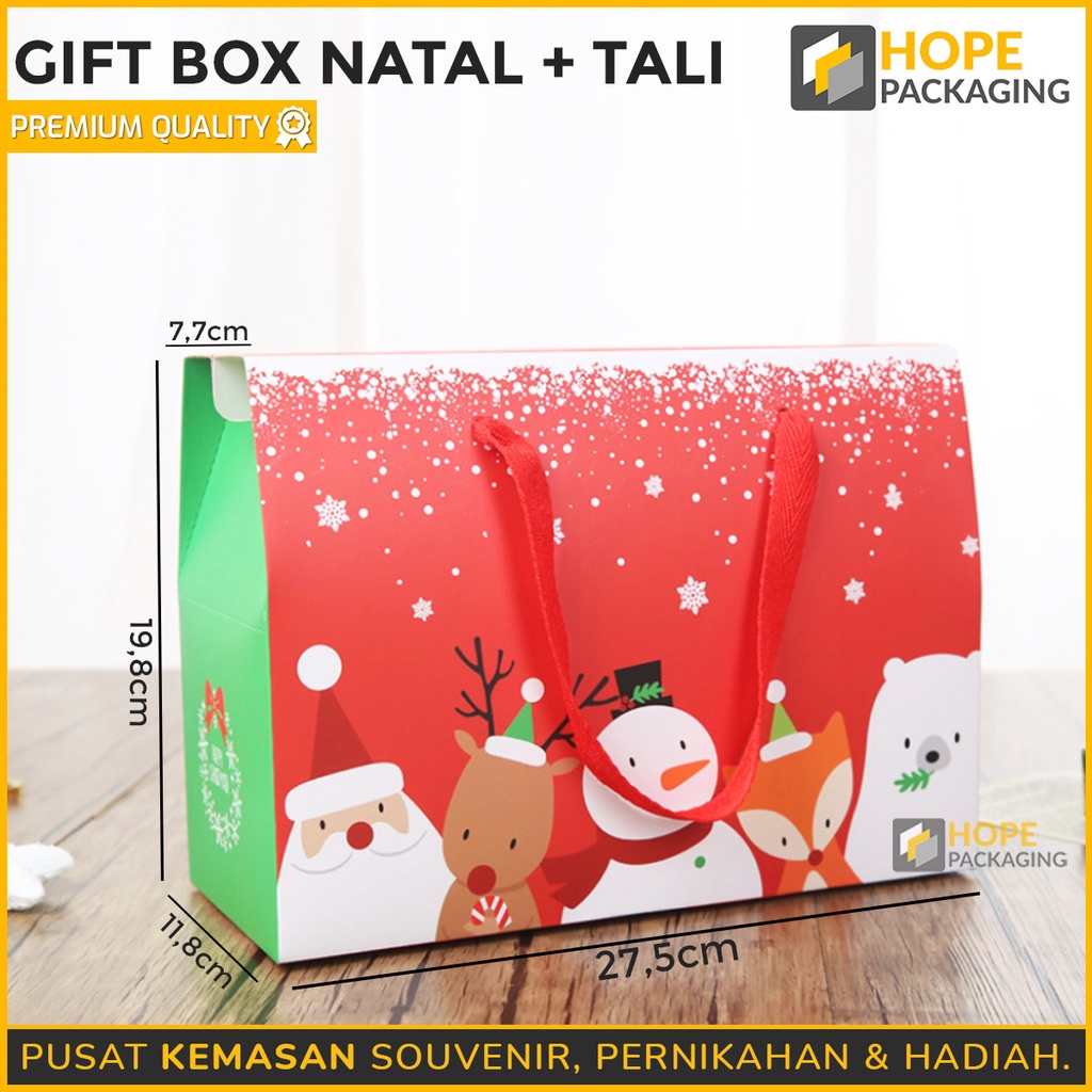 

Gift Box Tas Hampers Natal Size : 27.5x19.8x11.8x7.7 / Kotak Hampers Christmas / Gift Box Natal / Kotak Hadiah Natal + Tali / Box Kue Natal / Kotak Kado / Box Hampers Parcel Natal / Paper Box Jinjing Kue Toples Jar