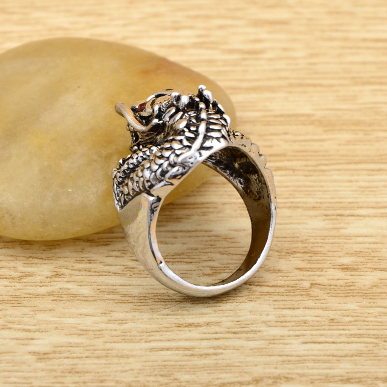 Cincin Titanium steel Desain Kepala Naga Untuk Pria