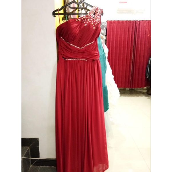 Gaun Pesta Merah Maroon - Dress Bridesmaid/Sister