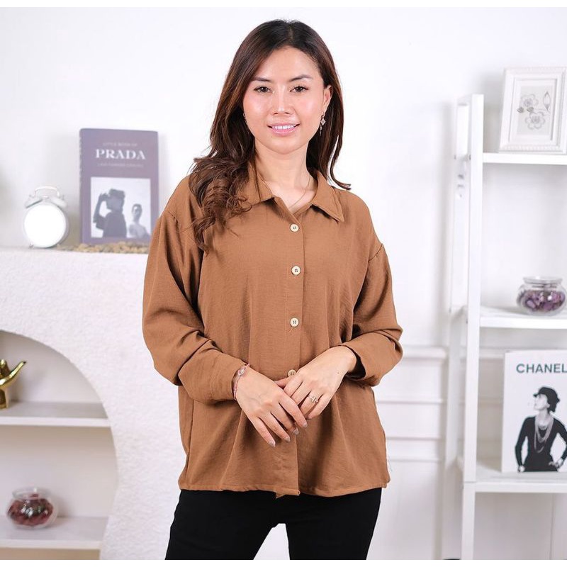 kemeja oversize Linen wanita / Linen crinkle skirt / atasan wanita lengan panjang