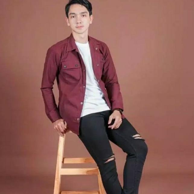 TRUCKER JAKET JAKET SEMI PARKA BAHAN KANVAS - maroon, XXL