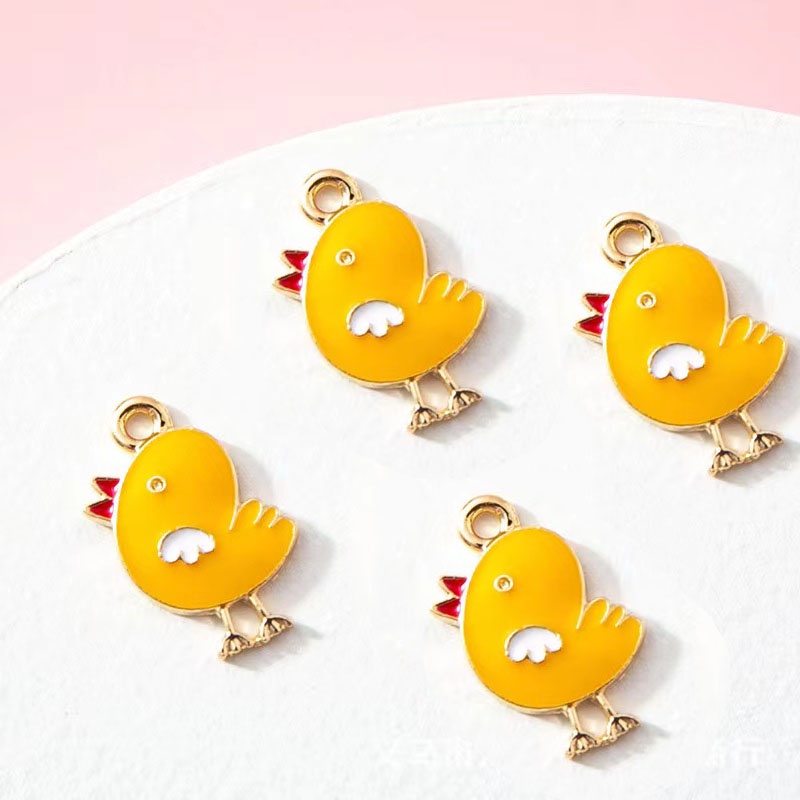 4 Pcs Liontin Enamel Bentuk Ayam Bahan Alloy Untuk Membuat Perhiasan Wanita