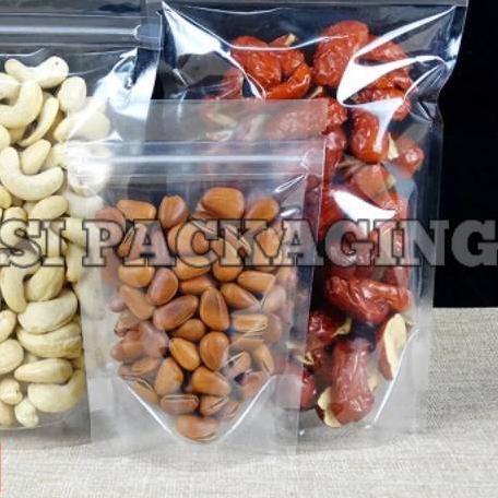 ISI 100 PCS STANDING POUCH 250 GR TRANSPARAN-STAND POUCH-KEMASAN KOPI SNACK-PLASTIK KLIP