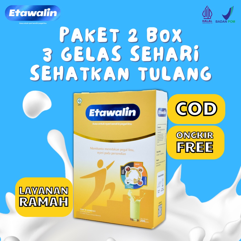 

PAKET 2 BOX SUSU ETAWALIN ORIGINAL 100% DARI BAHAN ALAMI CEPAT ATASI REMATIK ASAM URAT PEGAL LINU