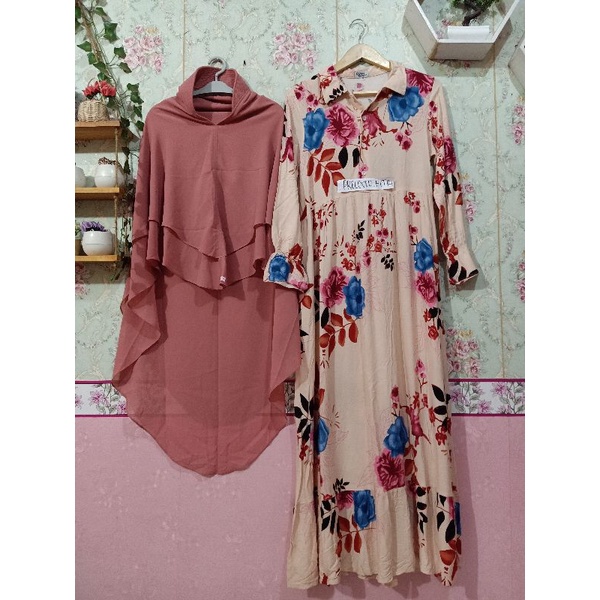 Gamis set Khimar SYIRAAS WARDROBE dress Rayon daily second pl muslimah syar'i maxy