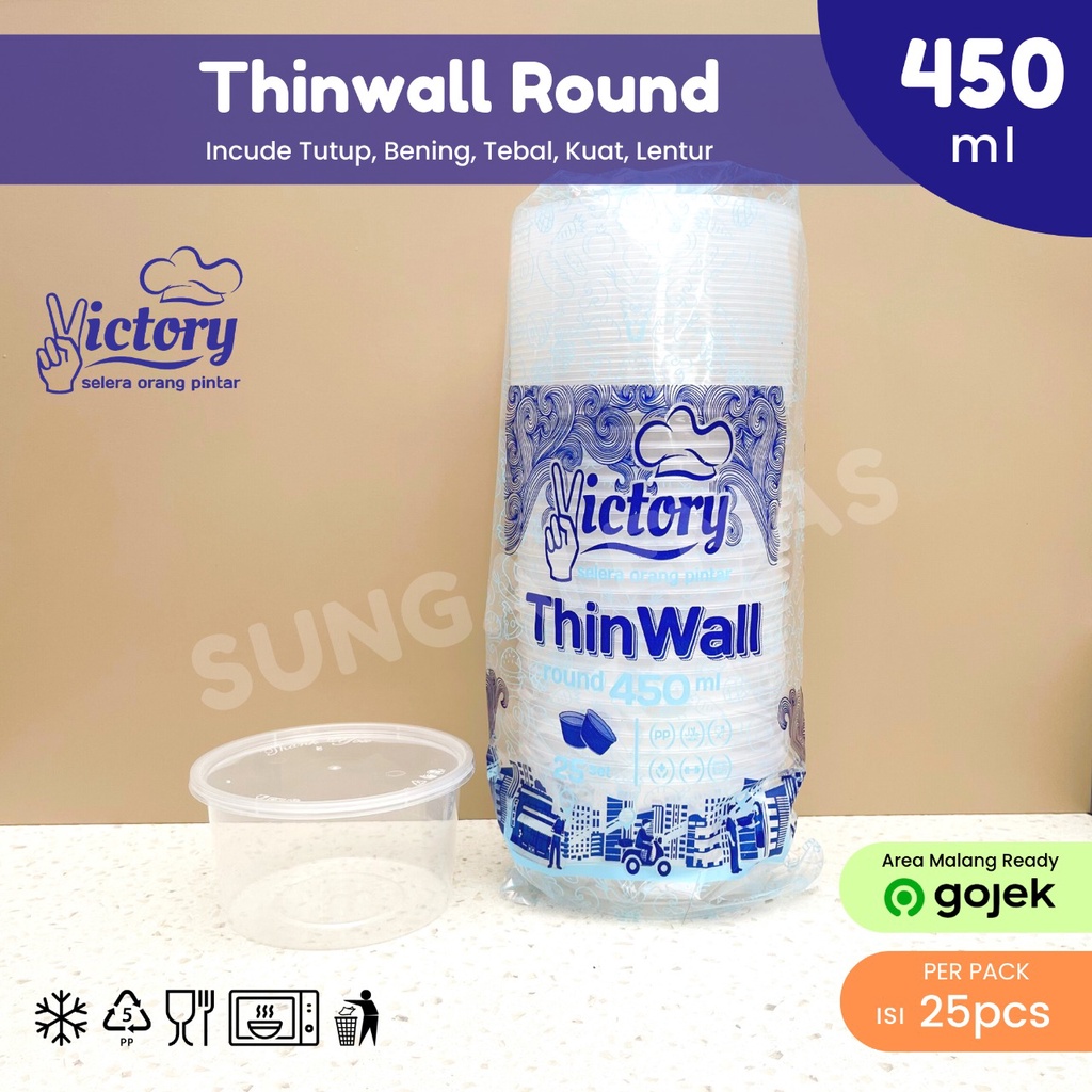 Thinwall Round 450ml Victory / Mangkuk Makan Plastik Bulat / Thinwall Bulat / Cup Salad / Cup Puding