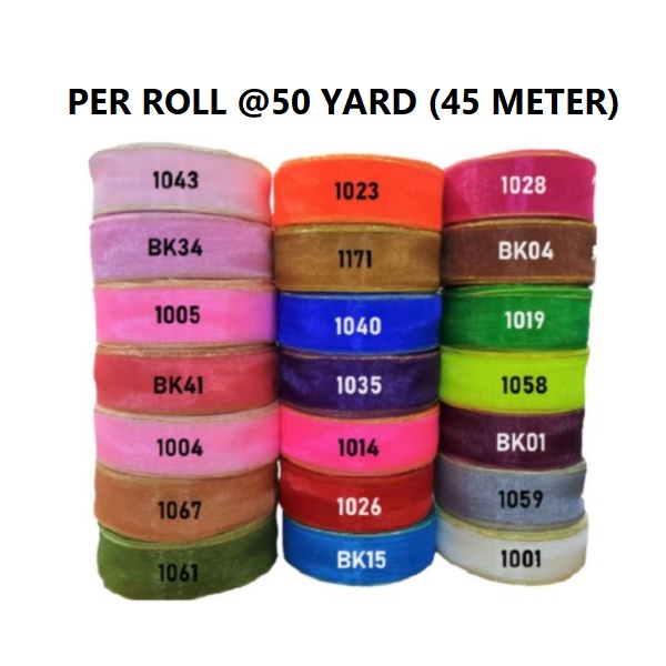 Pita Organdi List Emas/Perak 1 inch/2,5 cm (25 yard/50 yard) Grosir Obral Cuci Gudang Pita Kado 1&quot;