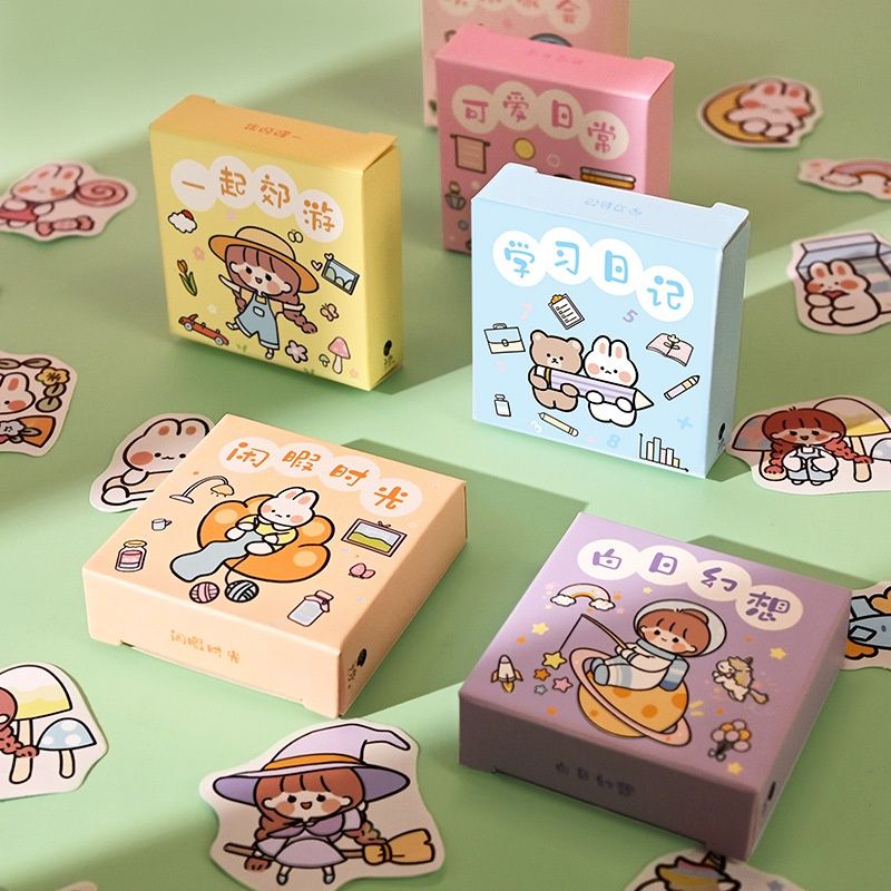 

Satu Box/Kotak Isi 50 Pcs Sticker Cute Aesthetic Hiasan DIY Handbook Scrapbook Jurnal Diary Binder Case Hp Laptop Botol Minum