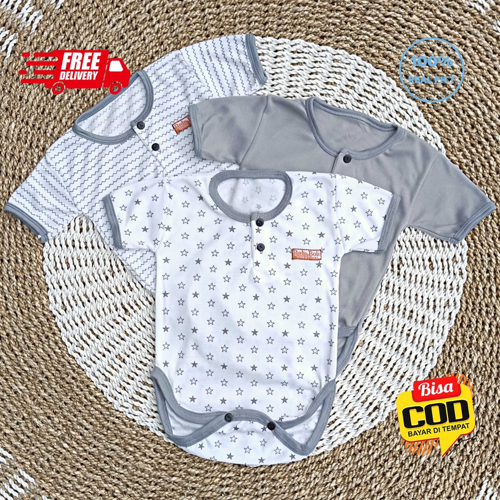 SALE 7.7 Serian Abu - 3 pcs Jumper Baju Bayi GREY SERIES 0 sd 6 Bulan merk SNI Bolo - Bolo