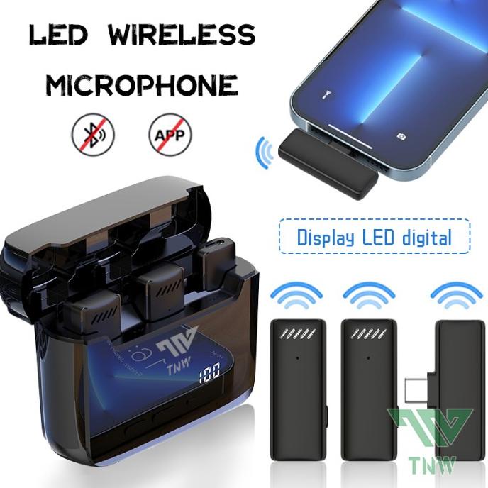 TNW-A9 Wireless 2 Microphone Dual Mikrofon Youtuber Vlog Charging Case