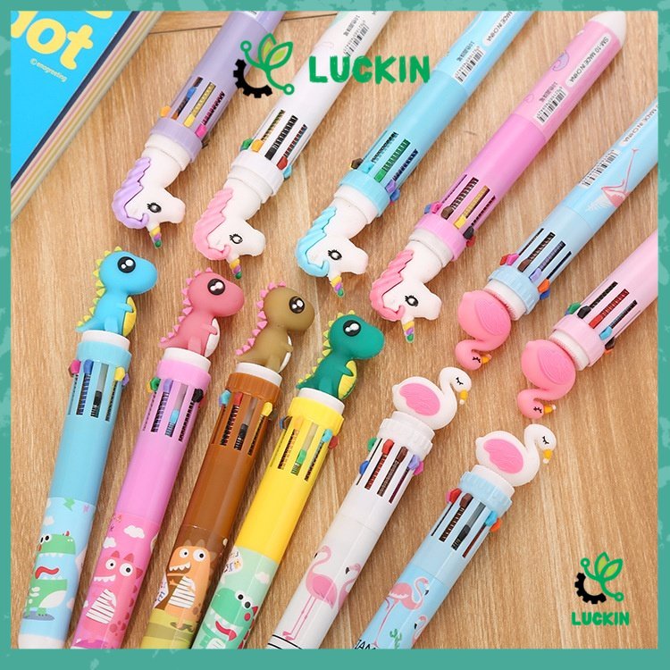 

Luckin Pulpen 10 Warna Dino kepala Unicorn BTS Pena Ballpoint Karakter Lucu