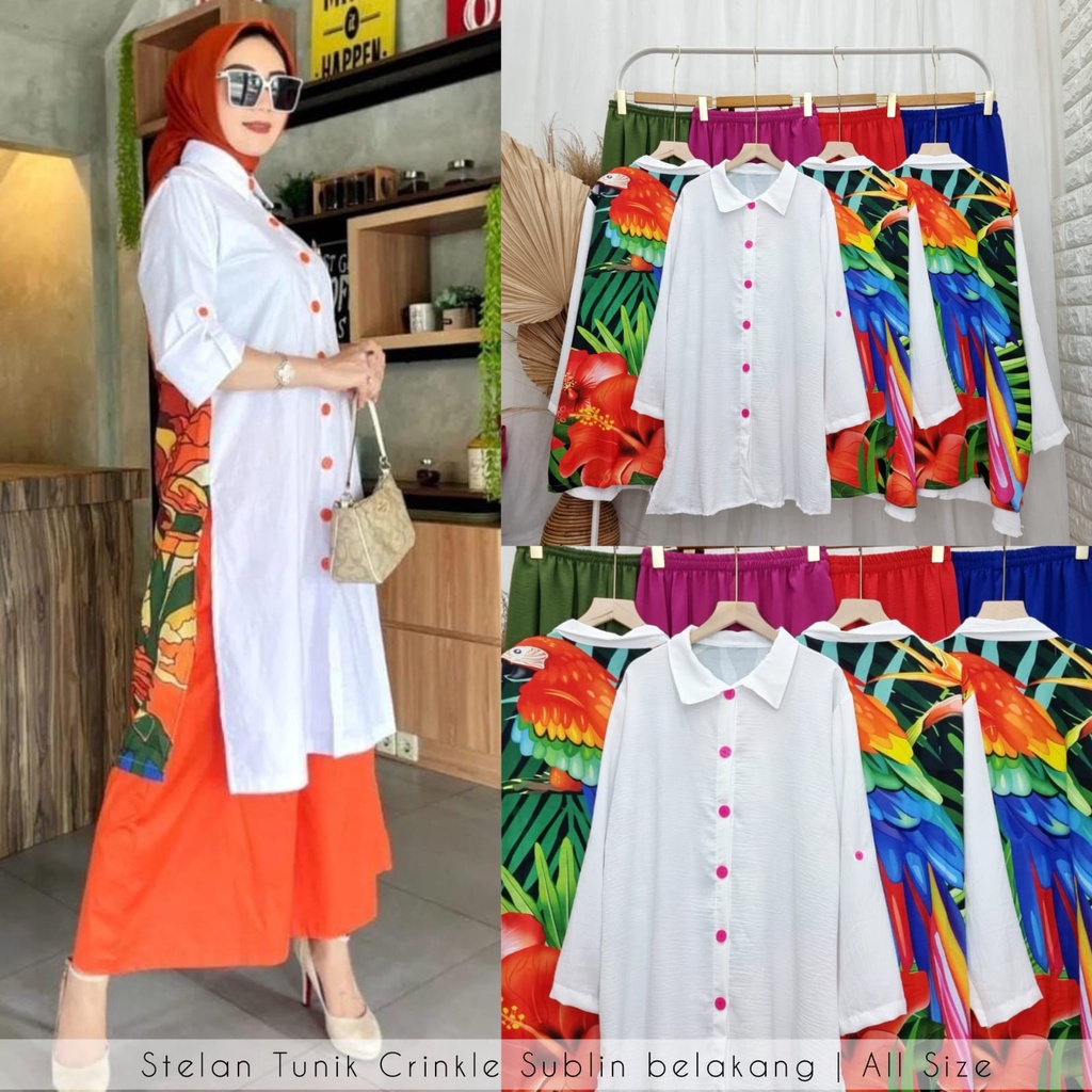 SET TUNIK CRINKLE PREMIUM LD 110 // SETELAN TUNIK CRINKLE PRINTING TERBARU LONG TUNIK // SETEAL TUNI