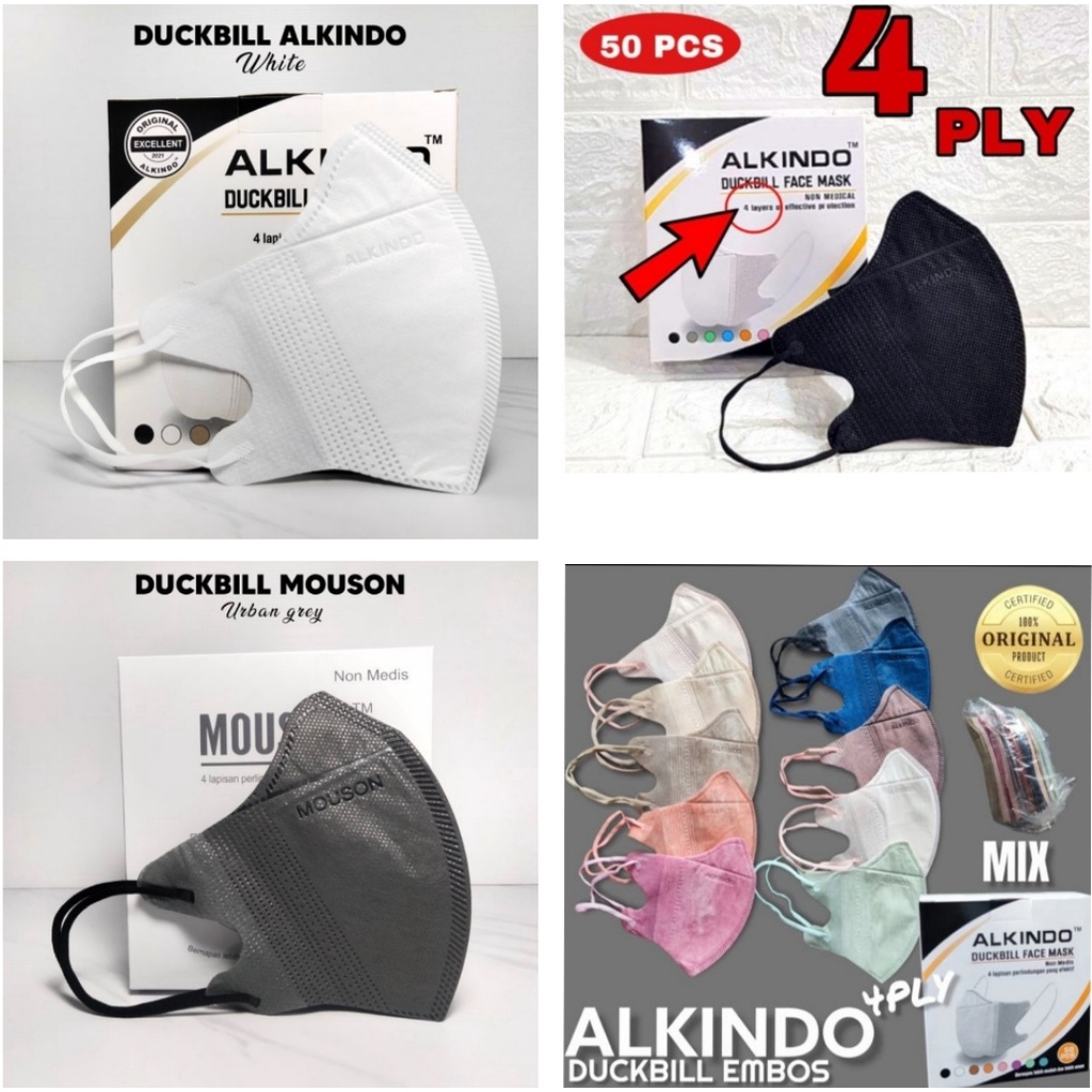 Jual Masker DUCKBILL Alkindo 3ply 4ply Isi 50pcs Putih Hitam Abu Mix ...