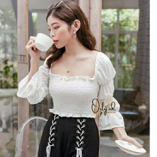 S-XXXXL CUTE Baju sabrina Baju Atasan Sabrina Wanita Jumbo Crop Top Korean Style Blouse Lengan Panja