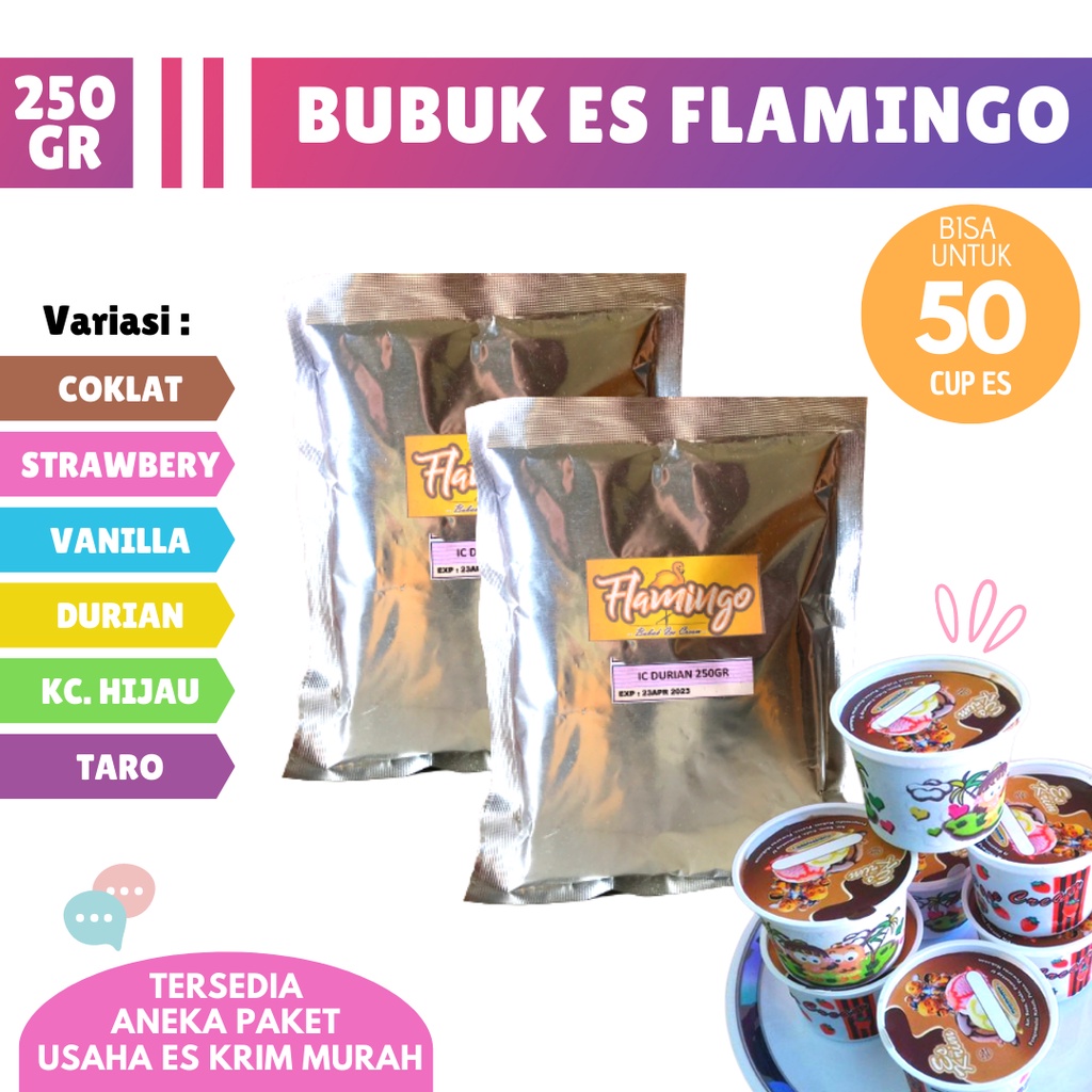 

BUBUK ES KRIM 250GR POWDER SOFT ICE CREAM FLAMINGO BAHAN ES CREM CUP MURAH
