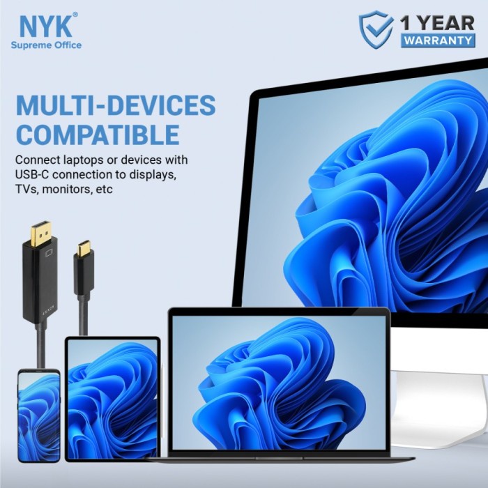 NYK Kabel Type C to Display Port Gold Plate 4K