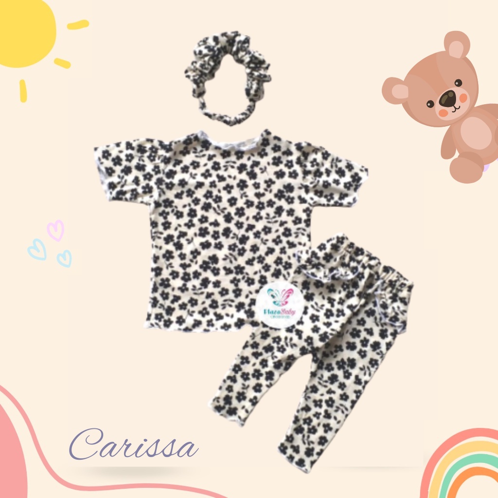 Plazababyku MX CARISSA setelan bayi motif bunga yang lucu free headband scrunchie + sandal PART2