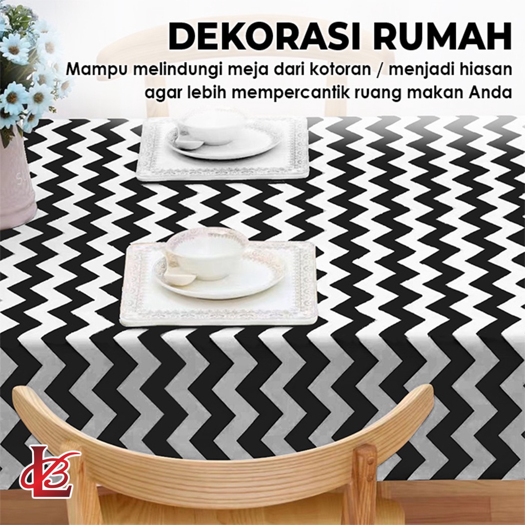 Taplak Meja Makan Ruang Tamu Anti Air Pvc Ukuran Besar 152x120 Motif Modern Motif Zig Zag  / Taplak Meja Makan Kotak Ruang Tamu Anti Air Tebal Premium Motif Zig Zag (D10-3B)