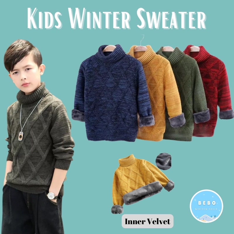 Winter Sweater Turtleneck Rajut Anak inner Velvet