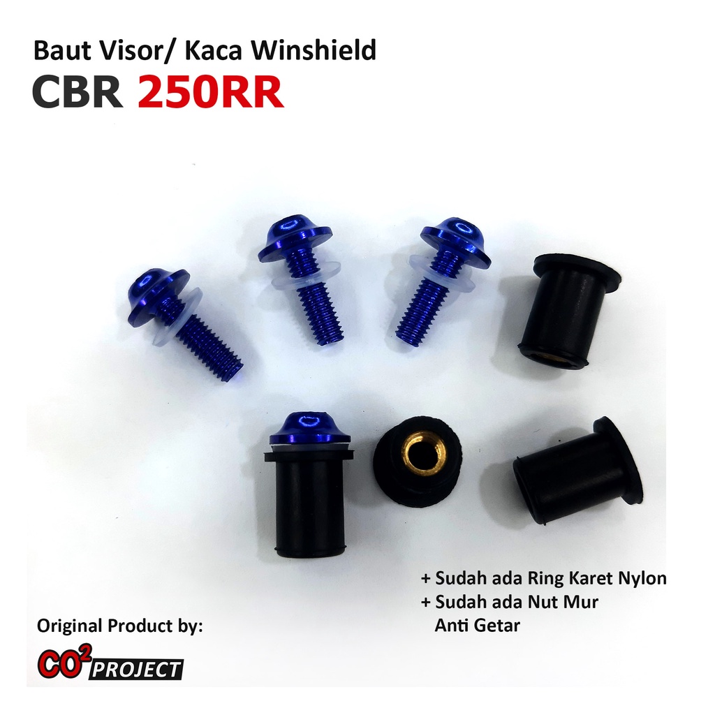 Baut Visor CBR250RR Blue - Baut Mur Winshield CBR 250RR - Mur Karet Visor CBR250RR Blue