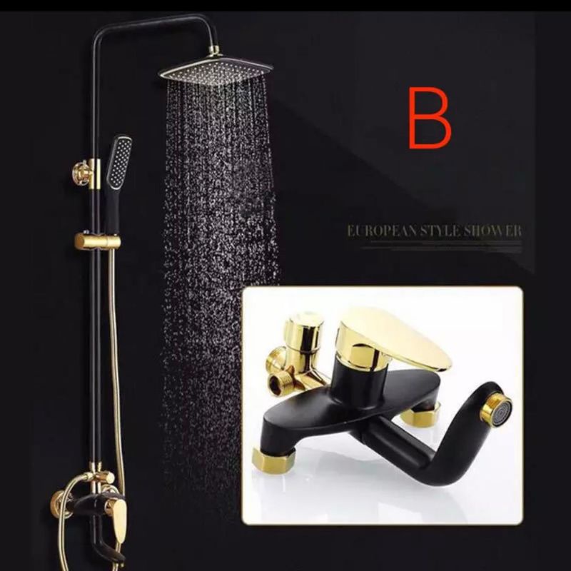 Shower hitam list Sultan Hitam Emas Black gold minimalis tombol keran tengah