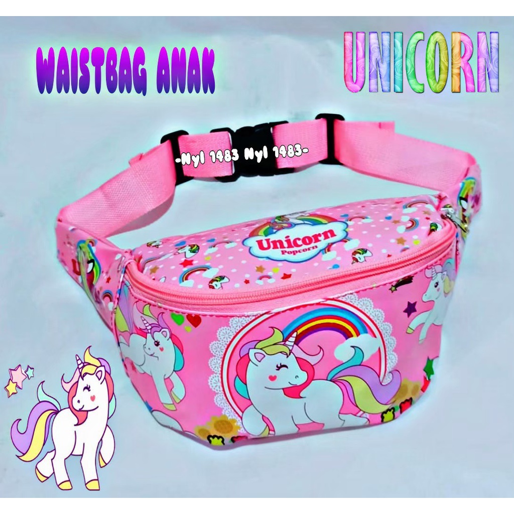 &quot;aurabagss&quot; - Tas Anak Waist Bag Anak Tas Pinggang Anak Perempuan LOL UNICORN HELLO KITTY TSUM TSUM Waist Bag Termurah WaistBag Motif Karakter Kartun