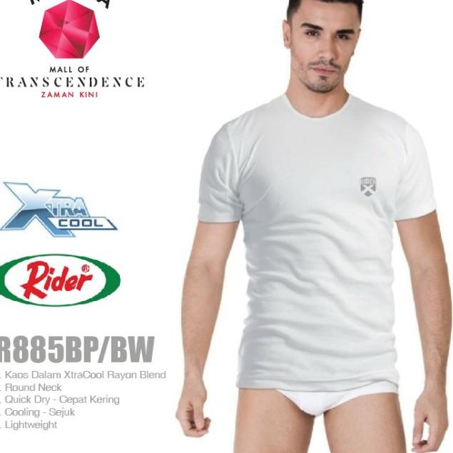 Kaos Dalam Xtracool Pria T-Shirt - O Neck - RIDER R885BP - Isi 3 pc - Putih, XXL