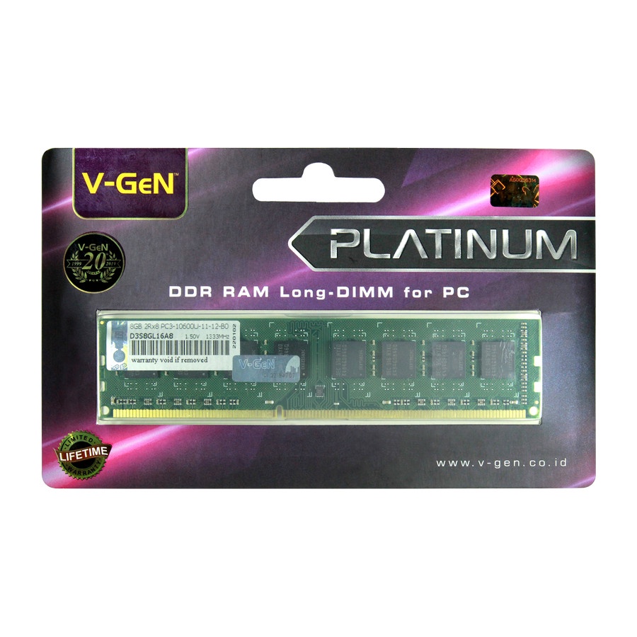 RAM DDR3 DDR3L V-GeN 8GB PC10600/1333Mhz Long Dimm (Memory PC VGEN)