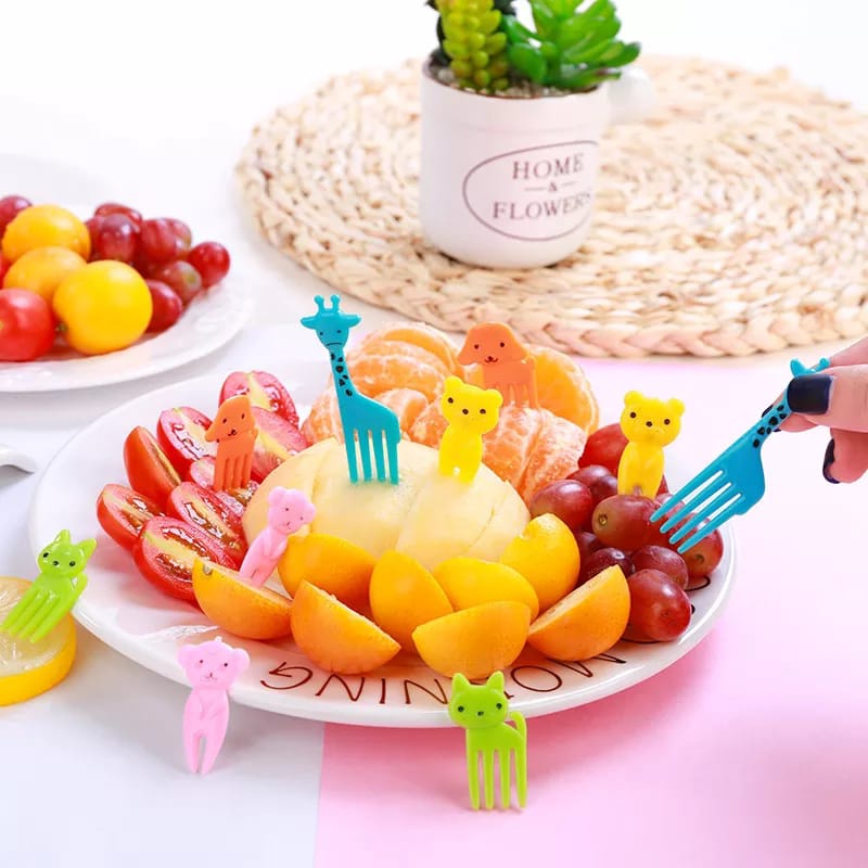 10 PCS Garpu Tusukan Buah / Kue / Dessert Mini Motif Kartun Hewan Untuk Anak F852