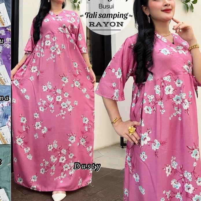 TERBAIK Dress Daster Kimono Panjang Kekinian Semata Kaki Busui Rayon Adem Murah dress ruffle wanita 