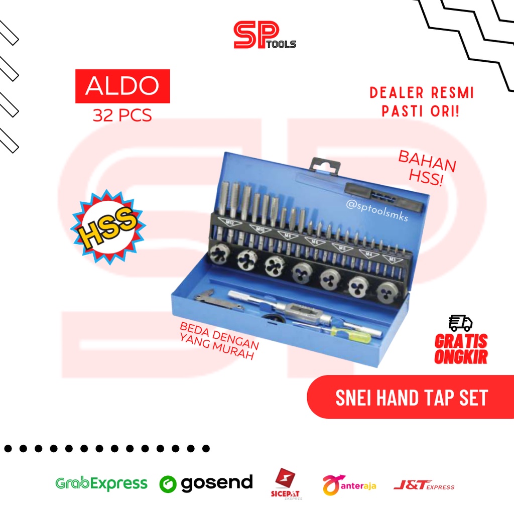 ALAT PEMBUAT DRAT ULIR TAP / HAND TAP SNEI SNAI SET HSS 32PCS ALDO