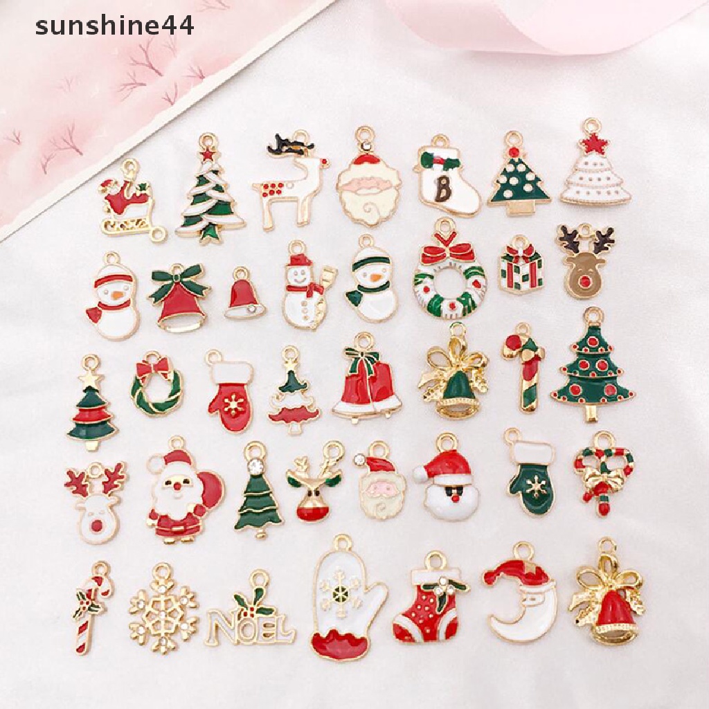 Sunshine 38Pcs / Set Liontin Enamel Motif Natal Untuk DIY Perhiasan / Gelang