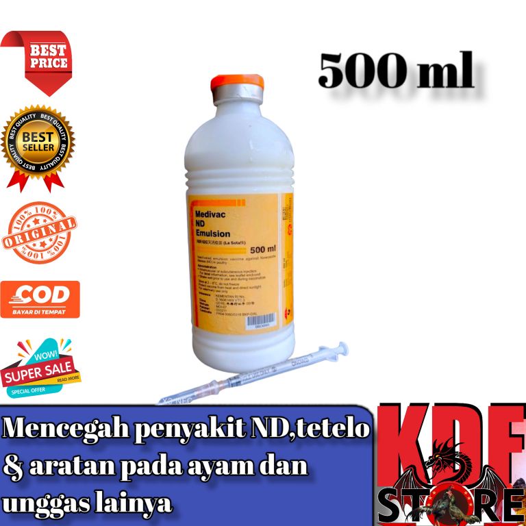 Vaksin ND Emulsion 500ml - sakit tetelo ayam - free spuit + ES Vaksin
