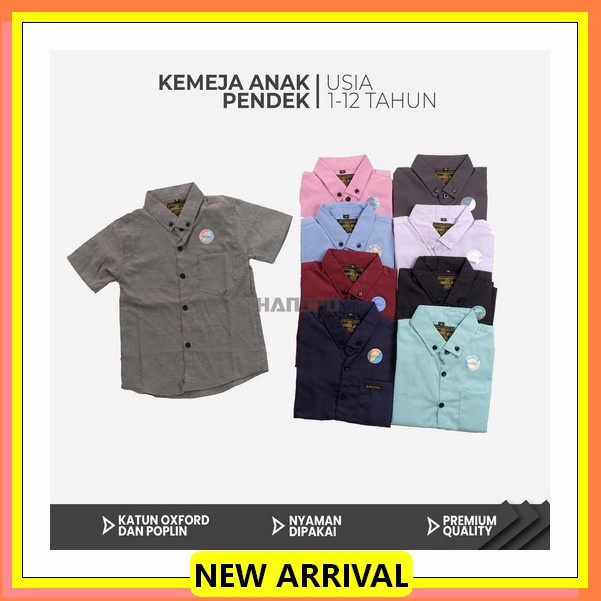 Kemeja Polos Pendek Anak Laki Import 6 - 15 Tahun Kemeja Hijau , Lilac Anak Tanggung Remaja Baju Nat