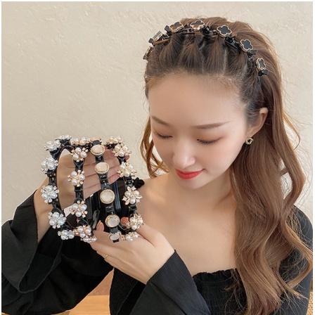 [ OBJ ] Bando Jepit Multi Layer Kepang Motif Mutiara Hollow Double Bangs Hairstyle MultiLayer Bando 2 IN 1 Aksesoris Rambut Murah Import