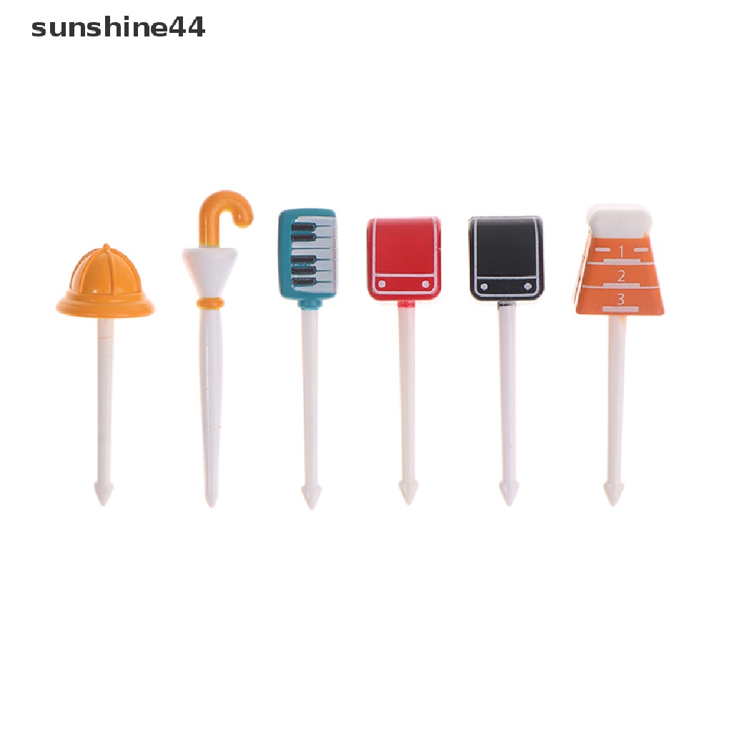 Sunshine 6PCS Garpu Buah Mini Bentuk Payung / Topi Sekolah