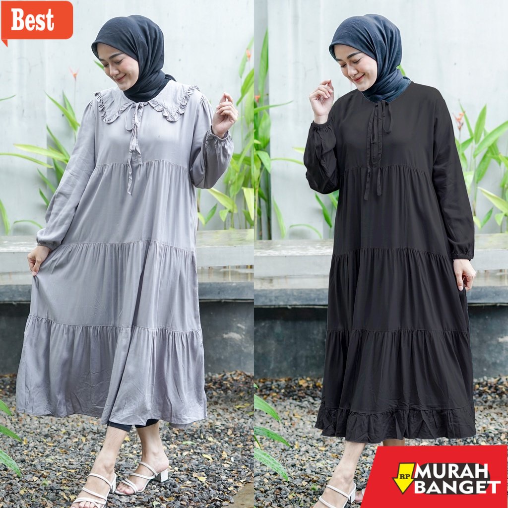 model dress terbaru 2022 Taj Midi Dress Premium Long Tunik Wanita Terbaru Gamis Polos Midi Dress Ray
