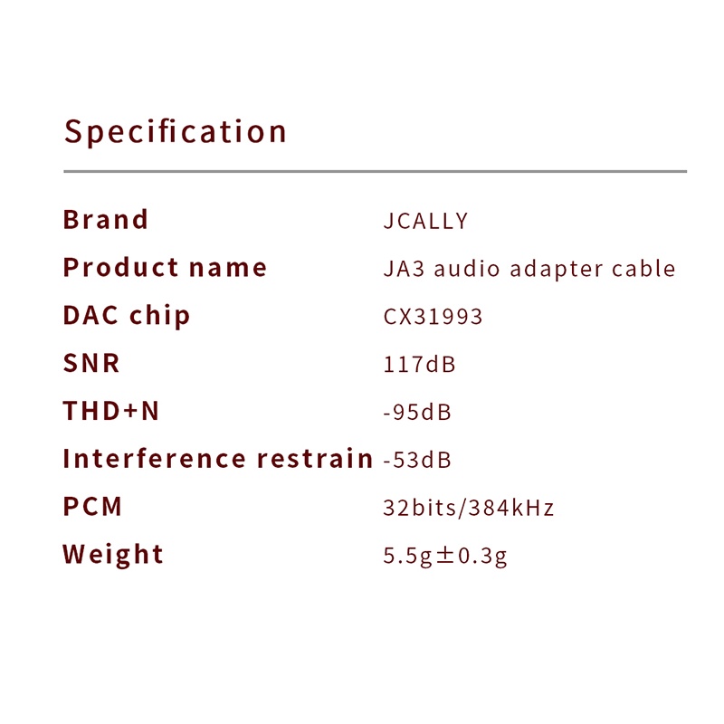 Jcally JA3 Adapter Audio Digital Tipe C Ke 3.5 CX31993 DAC USB C