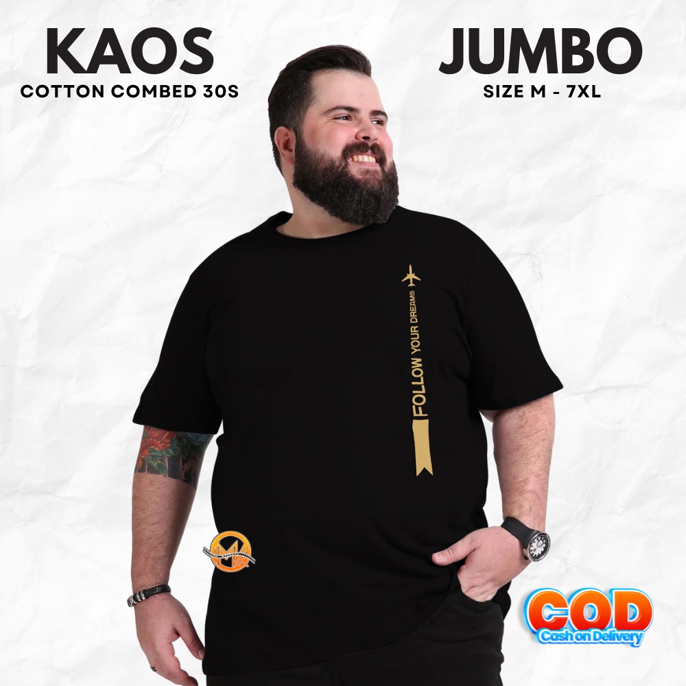 Kaos Pria Jumbo FOLLOW RJ Big Size Over Size Super Besar Super Jumbo 2xl - 7xl Bahan Adem & Halus Ba